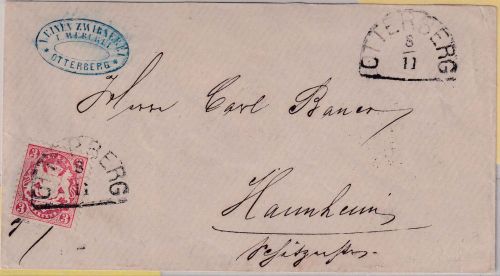 Bayern/Baden - 3 Kr. Wappen gez. Brief HKS Otterberg - Mannheim 8/11 (1870)