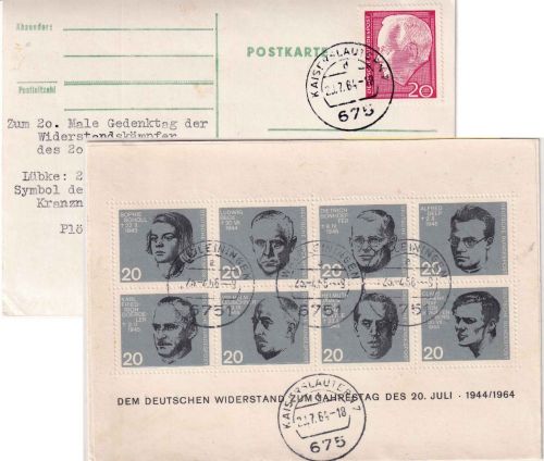 BRD - Widerstandskämpfer 20. Juli Blockausgabe Karte Waldleiningen 1966