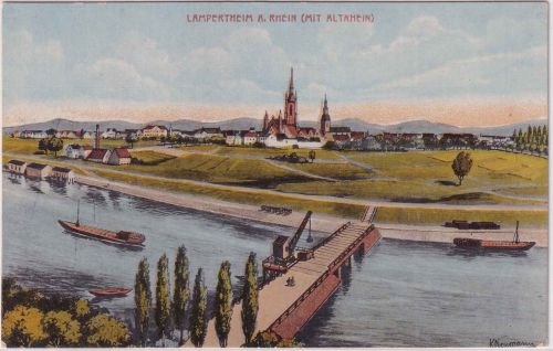 Hessen - Lampertheim farb. Ortsansicht ungelaufen/beschriftet dat. 1917