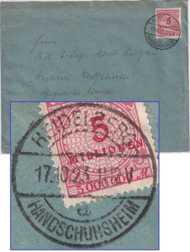 DR-Infla - 5 Mio. Korbdeckel Brief Heidelberg-Handschuhsheim 17.10.23
