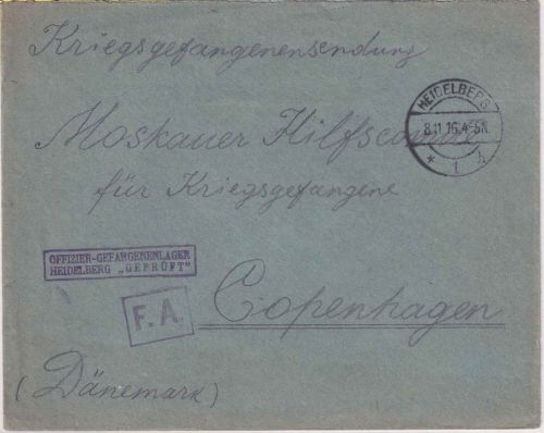 DR - Heidelberg 8.11.16 Kriegsgefangenenbrief n. DÄNEMARK - Lagerzensur