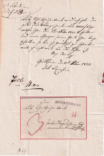 Württemberg - Herrenberg L1 Portobrief Gültstein - Unterdigisheim 1833
