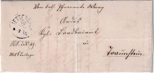 Bayern - Jettenbach i. Obb. 12. FEB. K1/Sondertyp Dienstbrief n. Traunstein 1883