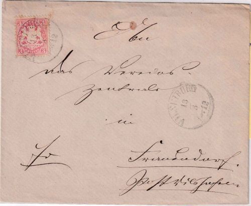 Bayern - 3 Kr. Wappen gez. K1 Vilsbiburg 13/3 Brief n. Frauendorf P. Vilshofen