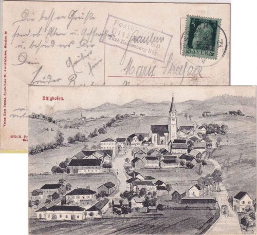 Bayern - Posthilfstelle Uttigkofen T. Haidenberg Ra3 Ansichtskarte 11. SEP 12