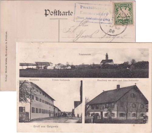 Bayern - Posthilfstelle Emmendorf T. Haidenberg Ra3 Ansichtskarte Galgweis 1908
