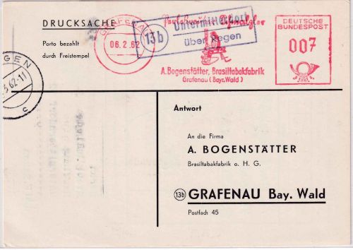 BRD - (13b) Untermitteldorf ü. Regen Landpost-Ra2 Antwortkarte n. Grafenau