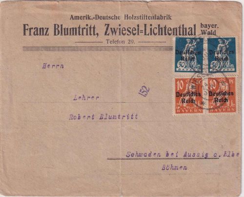 DR-Infla - 2x30+2x10 Pfg. By-Abschied/DR Brief n. TSCHECHEN Zwiesel 24.6.20