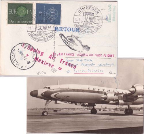 BRD - Regen 1961 SST EM Eisstockschießen Luftpostkarte (Erstflug) n. MEXIKO