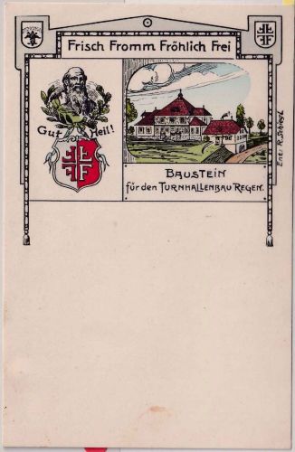Bayern - Regen Turnhallenbau fabr. "Baustein"-Karte ungelaufen ca. 1910