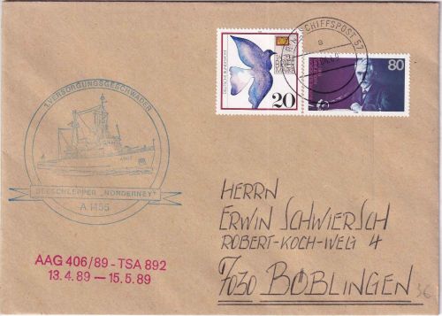 BRD - Marineschiffspost 57 Brief Cachet Seeschlepper "Norderney" AAG 406/89 1989