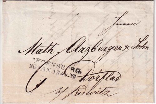 Bayern - Regensburg 20. Jan 1845 Portobrief n. Dörflas b. Redwitz - mit Inhalt