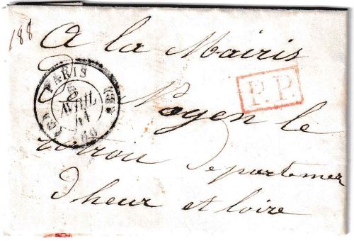 Frankreich - Paris 1841 Mini-Francobriefchen (85x55mm) n. Nogent-le-Rotrou