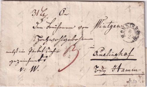 Preussen - Münster 6/2 Fingerhut-K1 Paketbegleitbrief n. Emelinghof b. Hamm