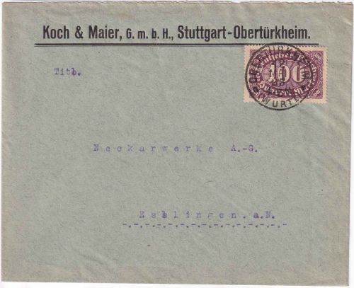 DR-Infla - 100 M. Queroval Firmenbrief glasklarer K1 Obertürkheim 12. MAI 23