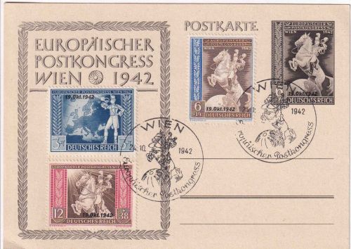 DR - 6 Pfg. Sonderganzsache/Überdruck Europ. Postkongress + Satz SST Wien 1942