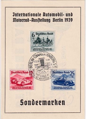 DR - Int. Automobil. u. Motorrad-Ausstellung Berlin 1939 Satz FDC Sonderblatt