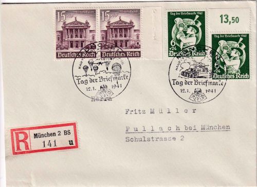 DR - 2x6 Pfg. Tag d. Briefmarke Einschreibebrief SST München - Pullach 1941