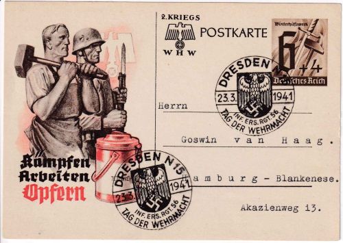 DR - Dresden 1941 Tag der Wehrmacht SST 6 Pfg. WHW-Sonderganzsache n. Hamburg