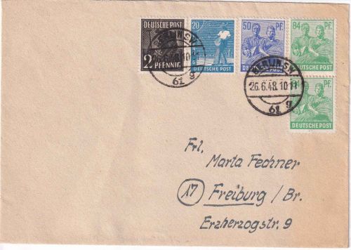 All.Bes. - Währungsreform - 2x84 Pfg. Arbeiter u.a. Berlin Sw61 Freiburg 26.6.48