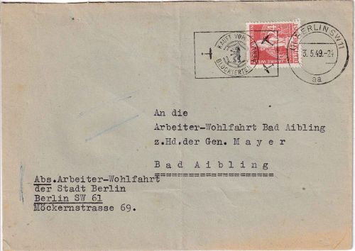 Berlin - 24 Pfg. Stephan Brief Berlin SW11 - Bad Aibling 3.5.49