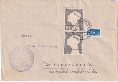 BRD - 2x10 Pfg. Kriegsgefangene Brief/Nachbarortsverkehr Offenbach - FFM 1953