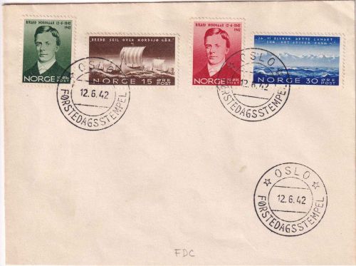 Norwegen - 100. Geburtstag Nordraak Satz FDC Oslo 12.6.42