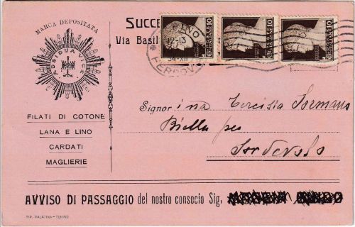 Italien - 3x10 C. Augustus illustr. Firmenkarte Turin 1934