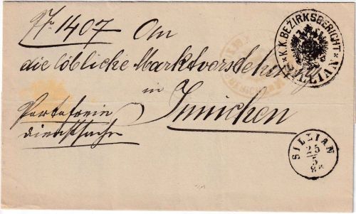 Österreich - Sillian 25/5 1886 portofreie Dienstsache n. Innichen - mit Inhalt