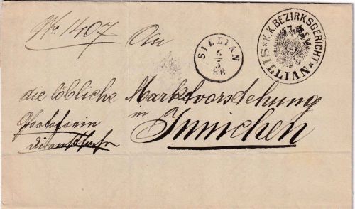 Österreich - Sillian 6/5 1886 portofreie Dienstsache n. Innichen - mit Inhalt