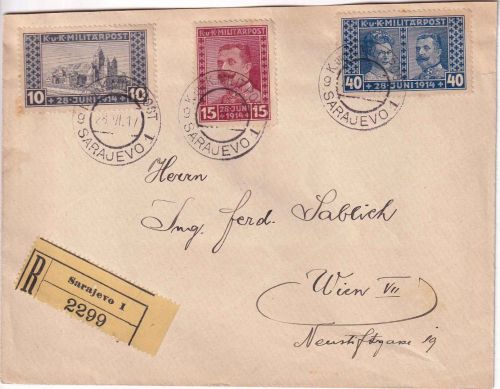 Bosnien & Herz. - 3. Todestag Thronfolgerpaar Satz-R-Brief/FDC Sarajevo 28.7.17