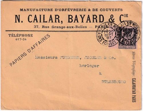 Frankreich - 25 C. Allegorie Geschäftspapiere Paris - Strassburg 1897