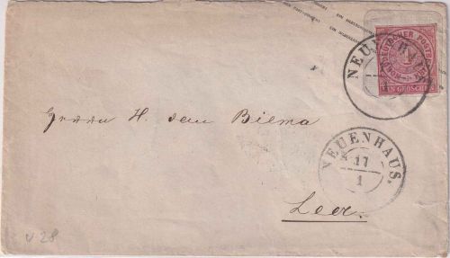 NDP - 1 Gr. Ganzsache/Preussen-Aufgrauch nachv. Hannover-Stpl. Neuenhaus 1869