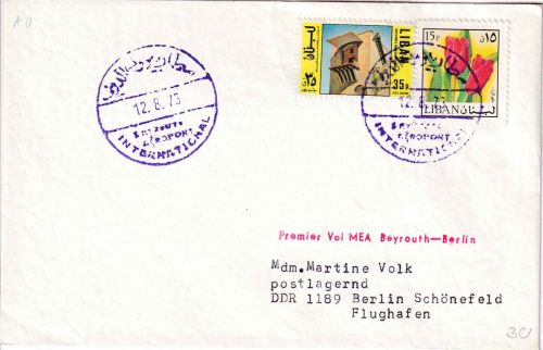 Libanon - Middle East Airlines MEA Firstflight Beyrouth - Berlin/Ost 12.8.73