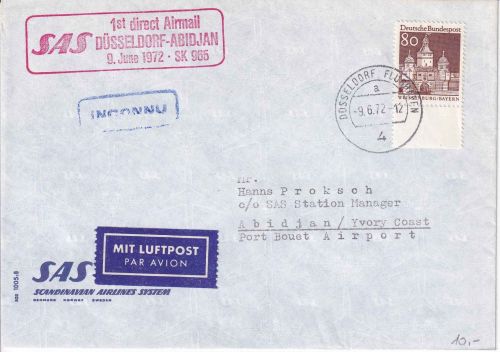 BRD - Scandinavian Airlines SAS Firstflight Düsseldorf - Abidjan 9.6.72
