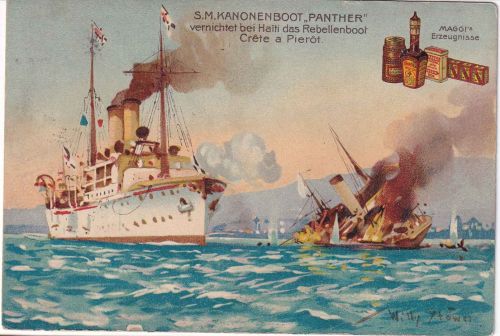DR - S.M. Kanonenboot Panther Haiti-Einsatz frab. Künstler-AK Saarburg 1907