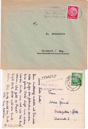 DR/BRD - Fürth 1938/Braunschweig 1958 2 Briefe "Luftschutz"