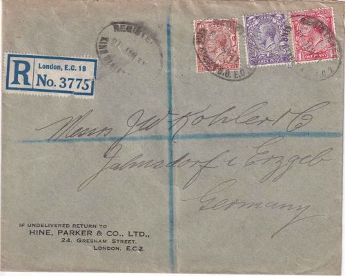 England - 3+1+1/2 P. George V. Perfin "HPCLd" Einschreibebrief London 1931