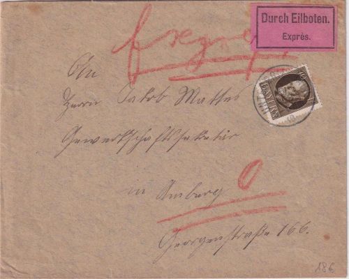 Bayern - 40 Pfg. Ludwig Eilbrief Untergriesbach - Amberg 1918