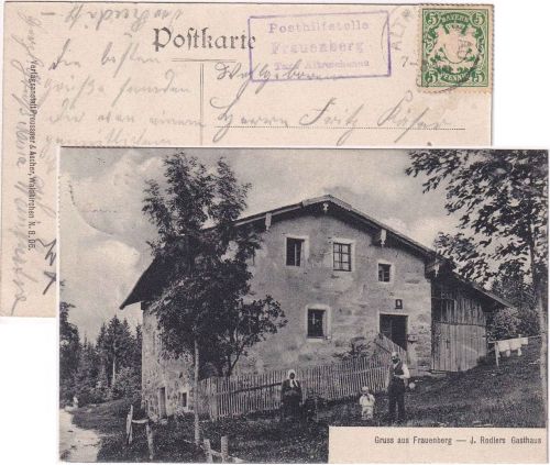 Bayern - Frauenberg T. Altreichenau Posthilfststellen-Ra3 sw-AK n Stuttgart 1907