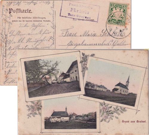 Bayern - Fürholz T. Grainet Posthilfststellen-Ra3 sw-AK n. Passau 1907