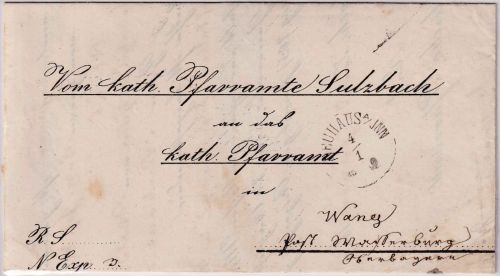 Bayern - Neuhaus a/Inn 4/1 (1876) Dienstbrief (Geburtsanzeige) n. Wasserburg