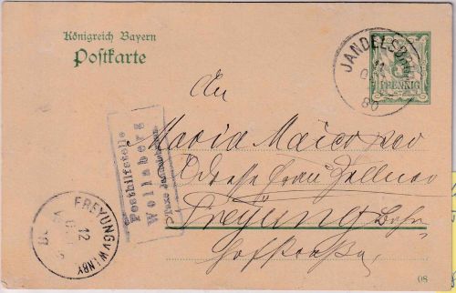 Bayern - Wollaberg T. Jandelsbrunn Posthilfststellen-Ra3 5 Pfg. Ganzsache 1908