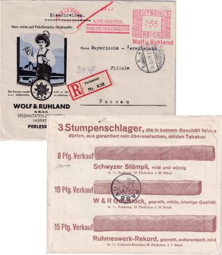 Bayern - Perlesreut 1932 55 Pfg. AFS "Wolf & Ruhland" illustr. Einschreibebrief