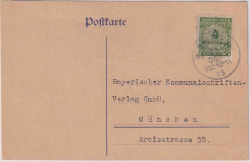 DR-Infla - 4 Mio. Korbdeckel Karte Sonnen - München 29.10.23