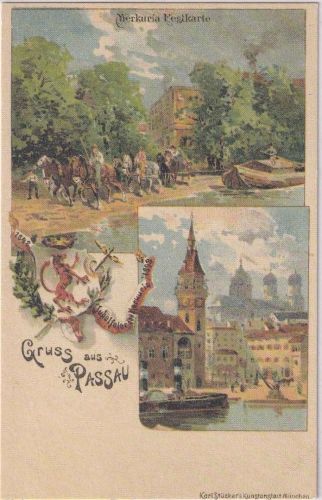 Bayern - Passau Merkuria 1848-1898 farb. Jubiläumskarte ungelaufen