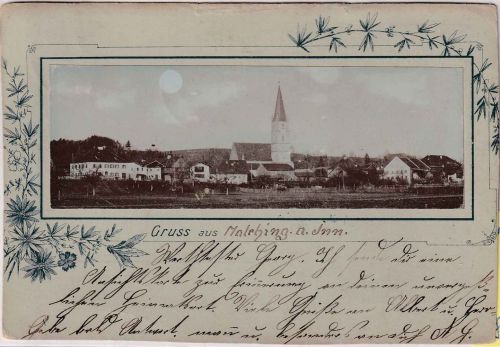 Bayern - Malching Passepartoutkarte m. sw-Foto/Ortsansicht gelaufen 1898