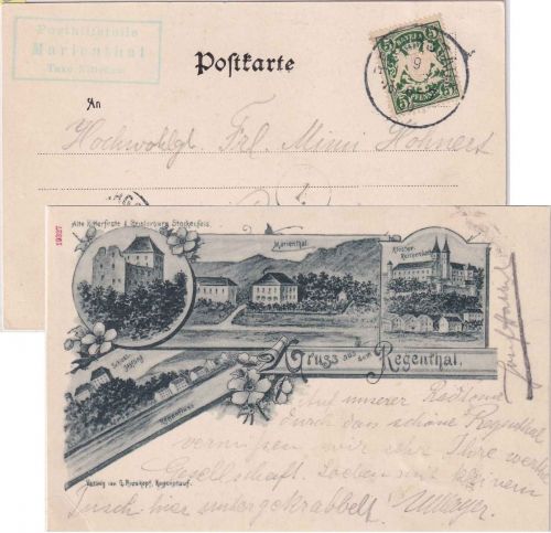Bayern - Marienthal T. Nittenau grüner Posthilfstellen-Ra3 Ansichtskarte 1903