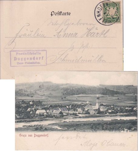 Bayern - Duggendorf T. Pielenhofen Posthilfstellen-Ra3 Ansichtskarte 1901