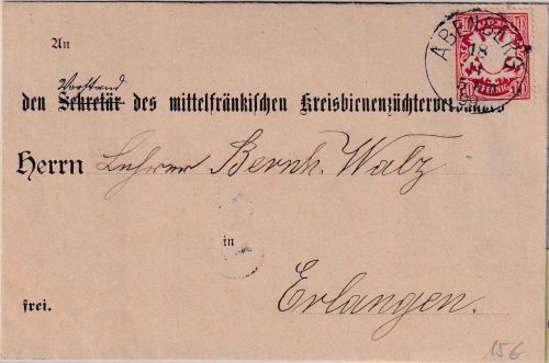 Bayern - Abenberg 18.11.99 K1 Brief 10 Pfg. Wappen n. Erlangen